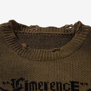 Concert Outfit Hip-Hop Lazy Style Butterfly Jacquard Ripped Sweater