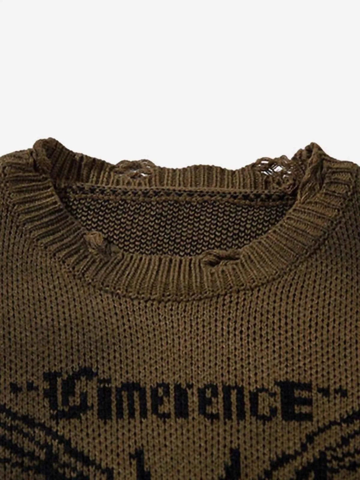 Concert Outfit Hip-Hop Lazy Style Butterfly Jacquard Ripped Sweater Concert Outfit Hip-Hop Lazy Style Butterfly Jacquard Ripped Sweater