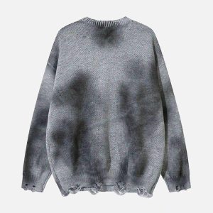 Concert Outfit Hip-Hop Lazy Style Butterfly Jacquard Ripped Sweater