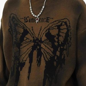 Concert Outfit Hip-Hop Lazy Style Butterfly Jacquard Ripped Sweater