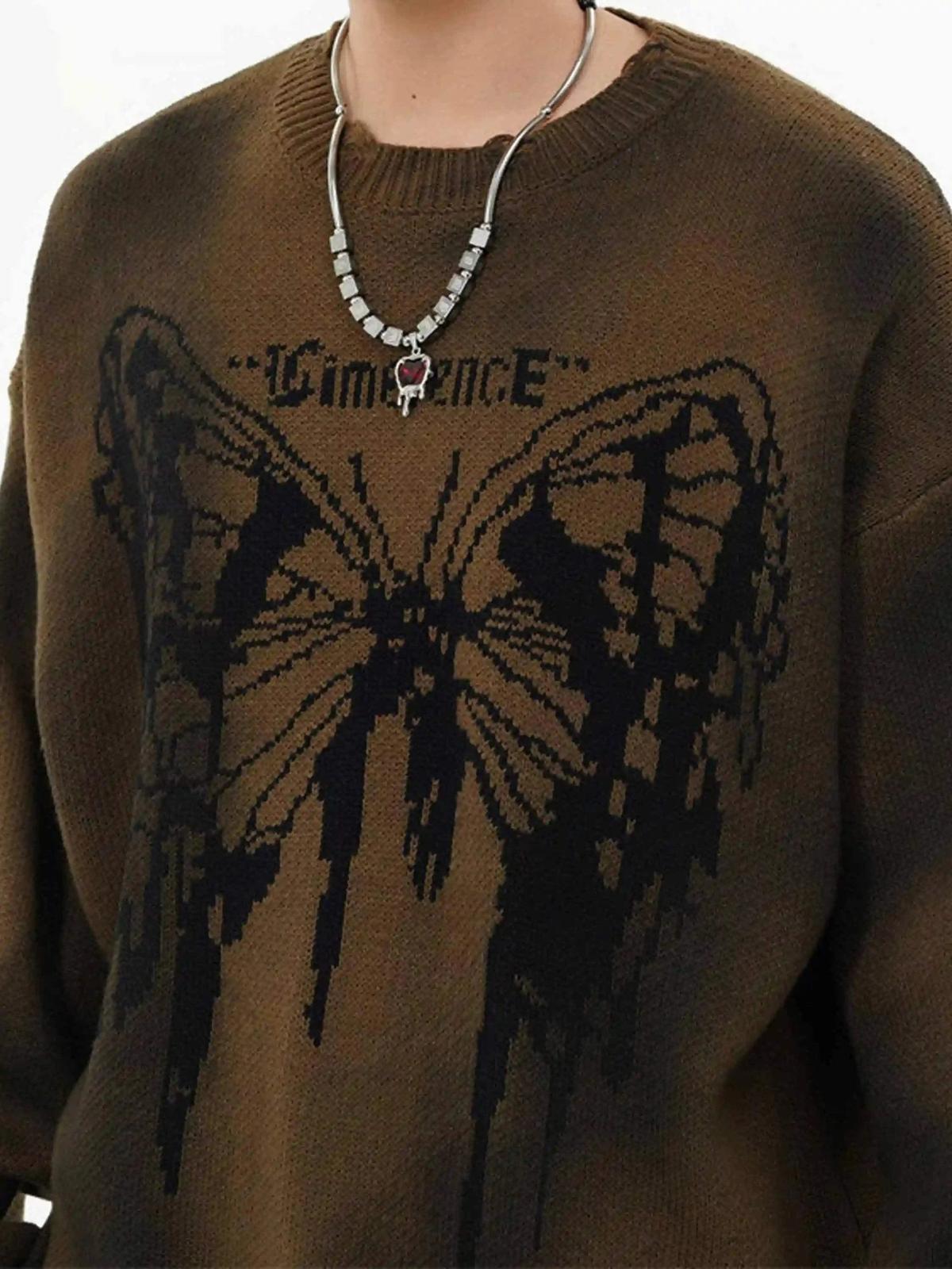 Concert Outfit Hip-Hop Lazy Style Butterfly Jacquard Ripped Sweater Concert Outfit Hip-Hop Lazy Style Butterfly Jacquard Ripped Sweater