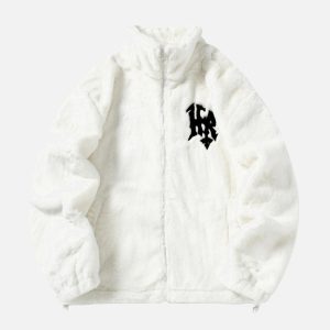 Concert Outfit Hip-Hop Letter Stand Collar Fur Jacket