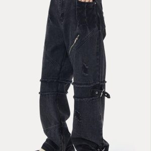Concert Outfit Hip-Hop Retro Wash Denim Straight-Leg Pants