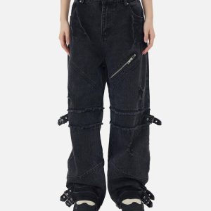 Concert Outfit Hip-Hop Retro Wash Denim Straight-Leg Pants