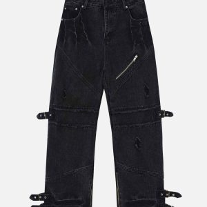 Concert Outfit Hip-Hop Retro Wash Denim Straight-Leg Pants