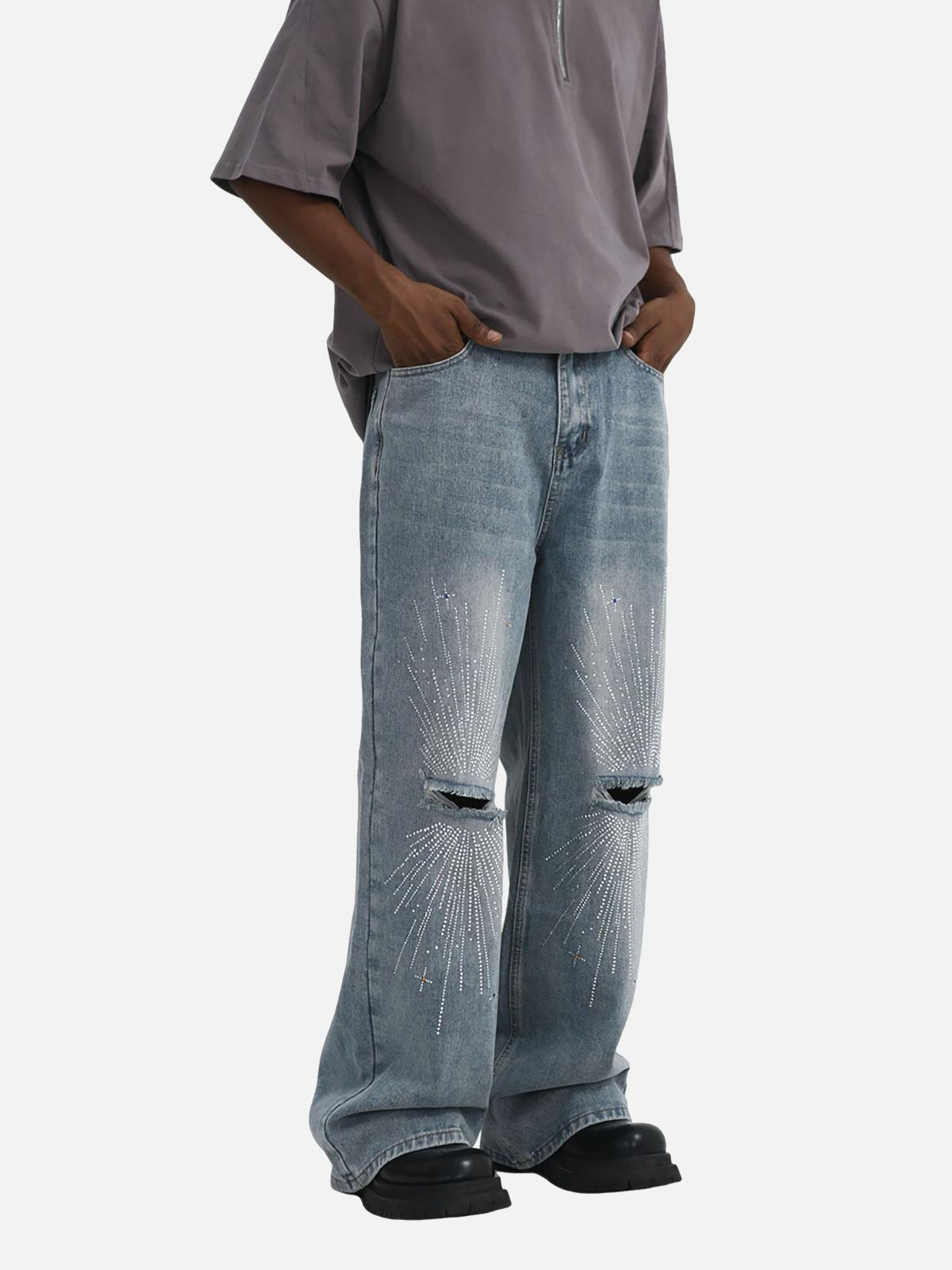 Concert Outfit Hip-Hop Shining Cross Hot Diamond Distressed Washed Baggy Jeans Concert Outfit Hip-Hop Shining Cross Hot Diamond Distressed Washed Baggy Jeans