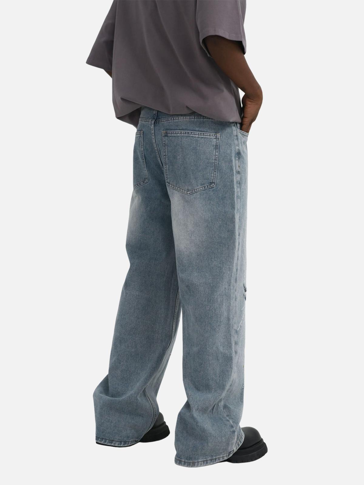 Concert Outfit Hip-Hop Shining Cross Hot Diamond Distressed Washed Baggy Jeans Concert Outfit Hip-Hop Shining Cross Hot Diamond Distressed Washed Baggy Jeans