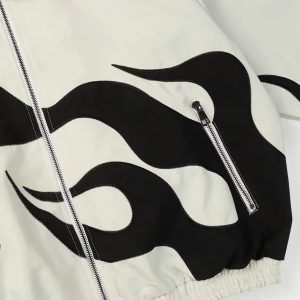 Concert Outfit Hip Hop Street Patches Flame Lapel Jacket