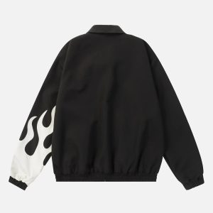 Concert Outfit Hip Hop Street Patches Flame Lapel Jacket