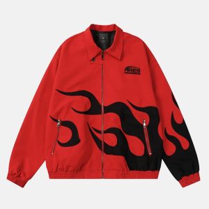 Concert Outfit Hip Hop Street Patches Flame Lapel Jacket