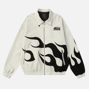 Concert Outfit Hip Hop Street Patches Flame Lapel Jacket