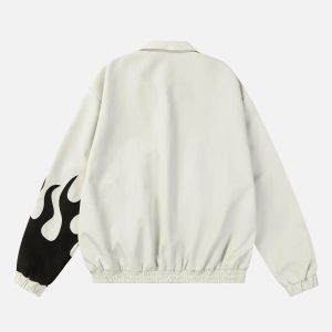 Concert Outfit Hip Hop Street Patches Flame Lapel Jacket