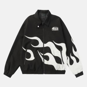 Concert Outfit Hip Hop Street Patches Flame Lapel Jacket