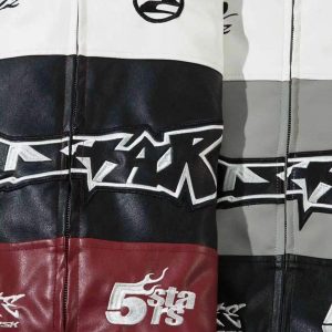 Concert Outfit Hip-Hop Street Style Stitching Pu Motorcycle Jacket