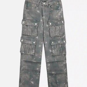 Concert Outfit Hip-Hop Style Ink-Splashed Camouflage Y2K Jeans