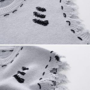 Concert Outfit Hole Raw Edge Sweater Vest