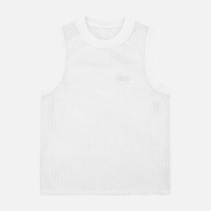 Concert Outfit Hollow Sports Mesh Embroidered Letters Vest