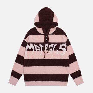 Concert Outfit Hooded Striped Knit Sweater