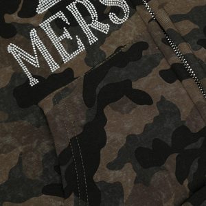 Concert Outfit Hotfix Rhinestones Camouflage Fur Hooded Fleece Jacket