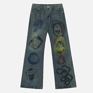 Concert Outfit Icon Graffiti Print Jeans