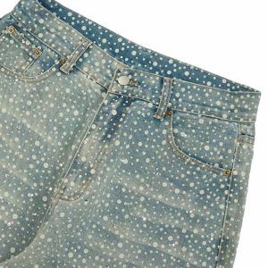 Concert Outfit Ink Splashed Hotfix Rhinestone Baggy Jeans