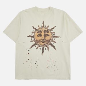 Concert Outfit Ink-Splashed Sun God Worn T-Shirt
