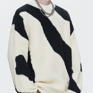 Concert Outfit Irregular Contrast Sweater