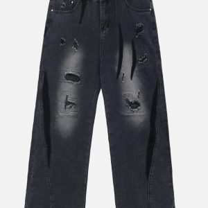 Concert Outfit Irregular Patch Ripped Jeans