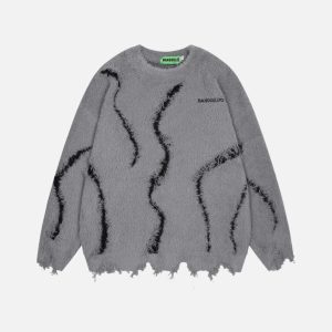 Concert Outfit Irregular Patchwork Distressed Sweater