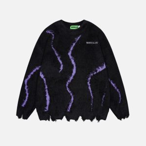 Concert Outfit Irregular Patchwork Distressed Sweater