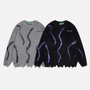 Concert Outfit Irregular Patchwork Distressed Sweater