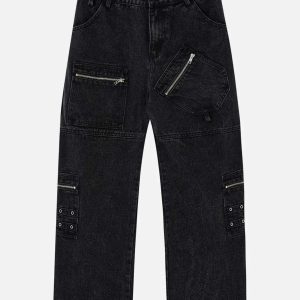 Concert Outfit Irregular Pocket Washed Jeans
