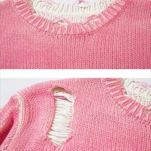 Concert Outfit Irregular Ripped Round Neck Sweater