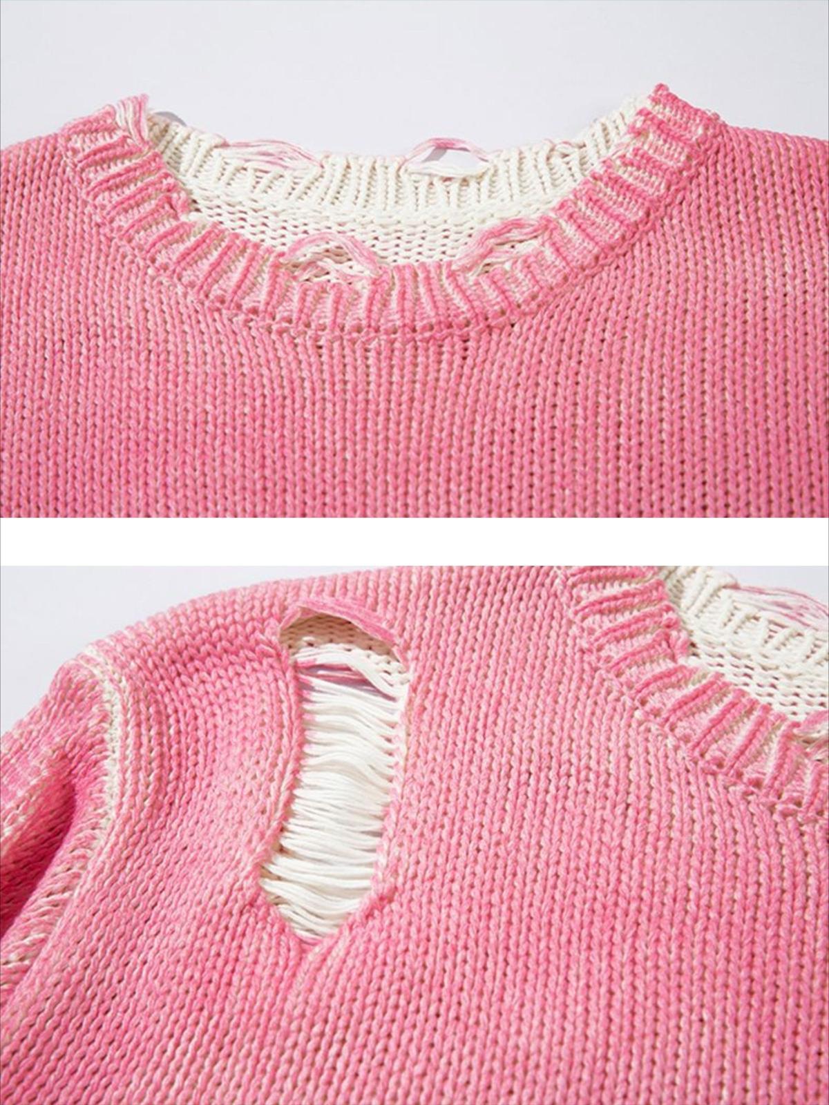 Concert Outfit Irregular Ripped Round Neck Sweater Concert Outfit Irregular Ripped Round Neck Sweater