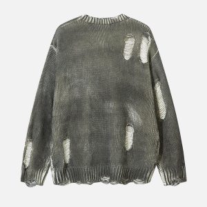 Concert Outfit Irregular Ripped Round Neck Sweater