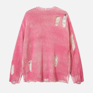 Concert Outfit Irregular Ripped Round Neck Sweater