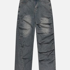 Concert Outfit Irregular Wrinkle Jeans