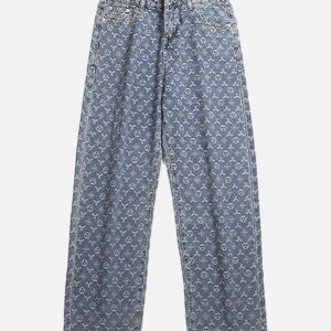 Concert Outfit Jacquard Baggy Denim Jeans