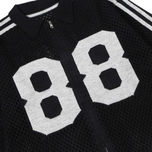 Concert Outfit Jacquard Mesh Knit Zipper Polo Sweater