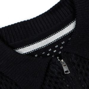 Concert Outfit Jacquard Mesh Knit Zipper Polo Sweater