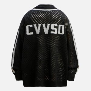 Concert Outfit Jacquard Mesh Knit Zipper Polo Sweater