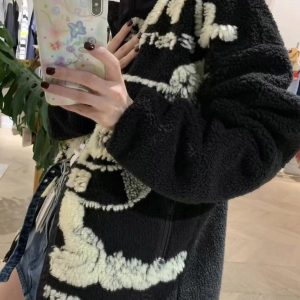 Concert Outfit Jacquard Stand Collar Sherpa  Jacket