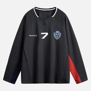 Concert Outfit Jersey Contrast Color Stitching Long Sleeve T-Shirt