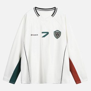Concert Outfit Jersey Contrast Color Stitching Long Sleeve T-Shirt