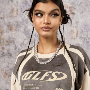 Concert Outfit Jersey Deconstructed Contrast Color Stitching Print T-Shirt