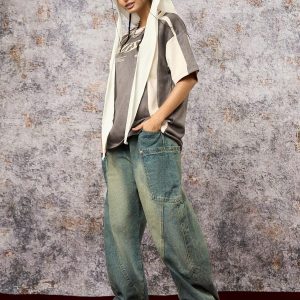 Concert Outfit Jersey Deconstructed Contrast Color Stitching Print T-Shirt