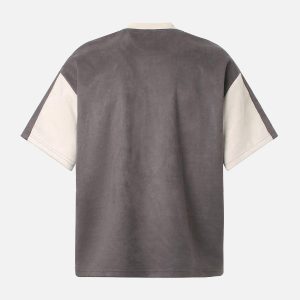 Concert Outfit Jersey Deconstructed Contrast Color Stitching Print T-Shirt