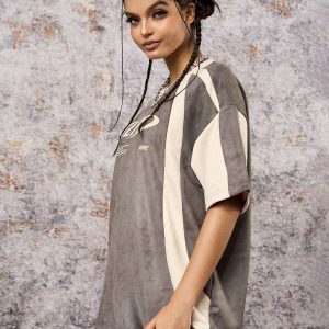 Concert Outfit Jersey Deconstructed Contrast Color Stitching Print T-Shirt