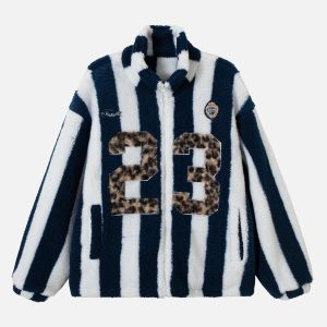 Concert Outfit Jersey Embroidered Cheetah Print Striped Sherpa Jacket