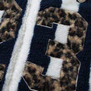 Concert Outfit Jersey Embroidered Cheetah Print Striped Sherpa Jacket